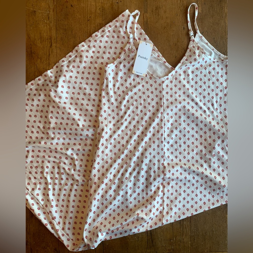 Poetsky Red Leaf Print White Tank Maxi Dress